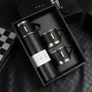 Steel Vacuum Flask Set with 3 Steel Cups Combo-500ml Double-Layer Stainless Steel
