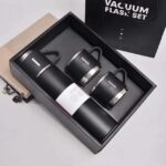 Steel Vacuum Flask Set With 3 Steel Cups Combo 500ml Double Layer Stainless Steel Black