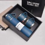 Steel Vacuum Flask Set With 3 Steel Cups Combo 500ml Double Layer Stainless Steel Black Navy Blue
